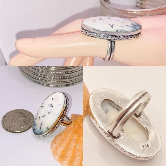 Sweet Dendritic Opal Gemstone Chunky Handmade Ring - Picture 4 of 5